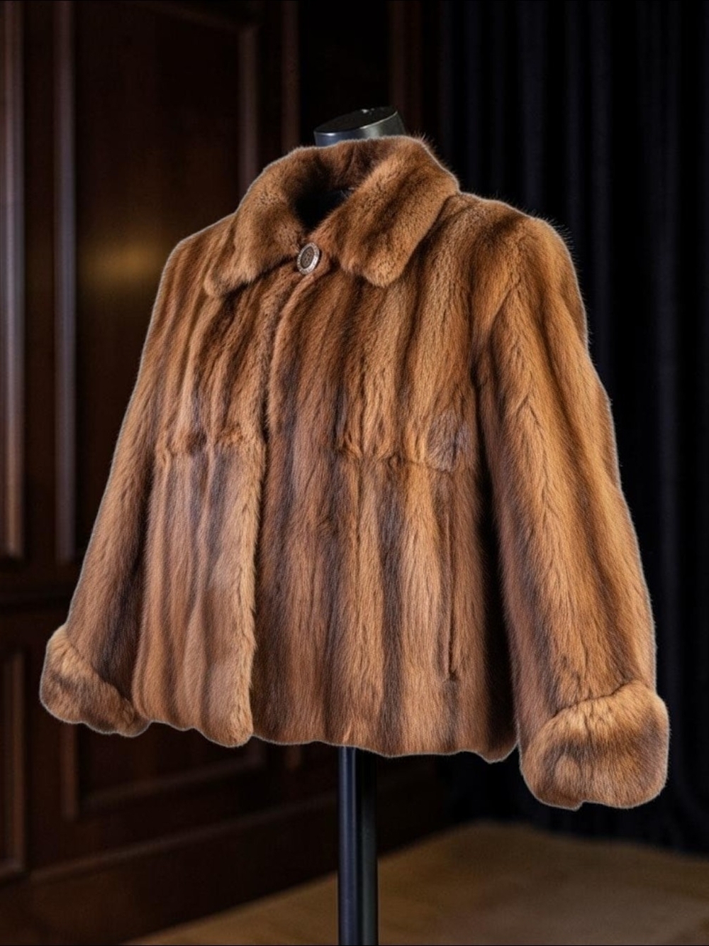 Vintage Genuine Mink Fur Cropped Jacket | Trapeze Cape Style Brown Coat